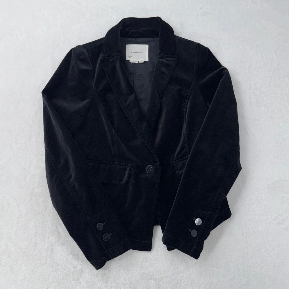 Women's By Anthropologie Cropped Velvet Tuxedo Blazer Jacket XS Single Button